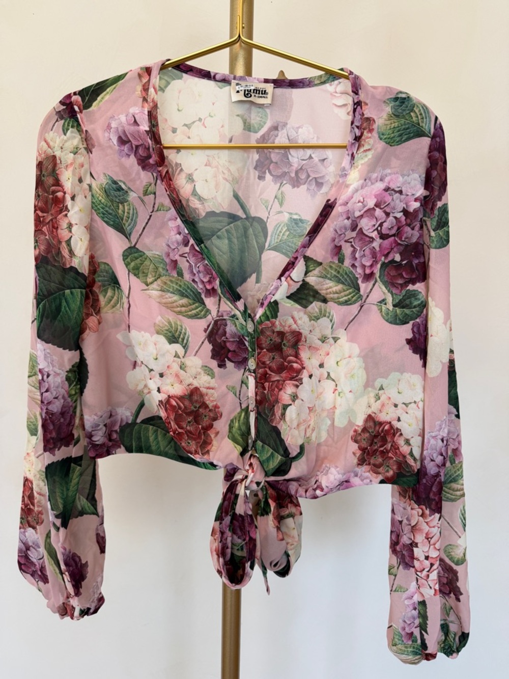 Show Me Your MuMu Pink Floral Tie-Front Hydrangea Blouse